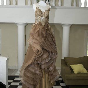 Custom Pantora Bridal Wedding Dress, Gold, Size 10